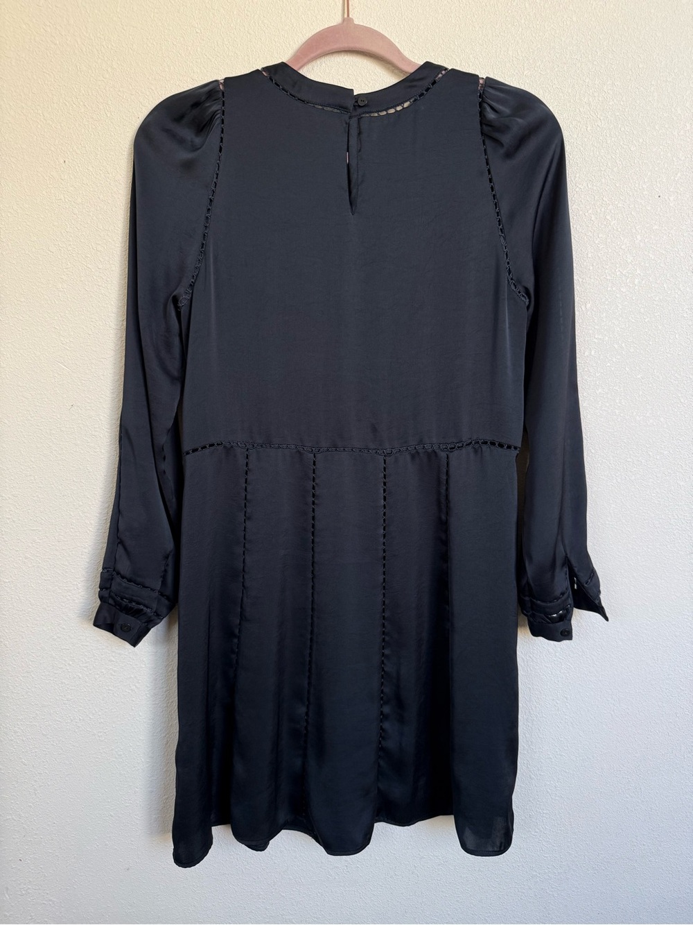 AllSaints Frieda Black Silk Look Mini Dress Cutout Trim US 00 XXS - Picture 6 of 12